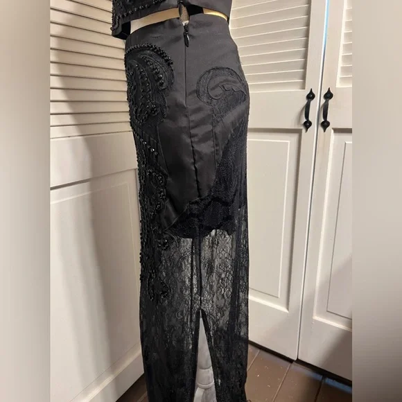 Vintage BEBE heavily beaded lace black skirt size 4 and top size 8 two piece set